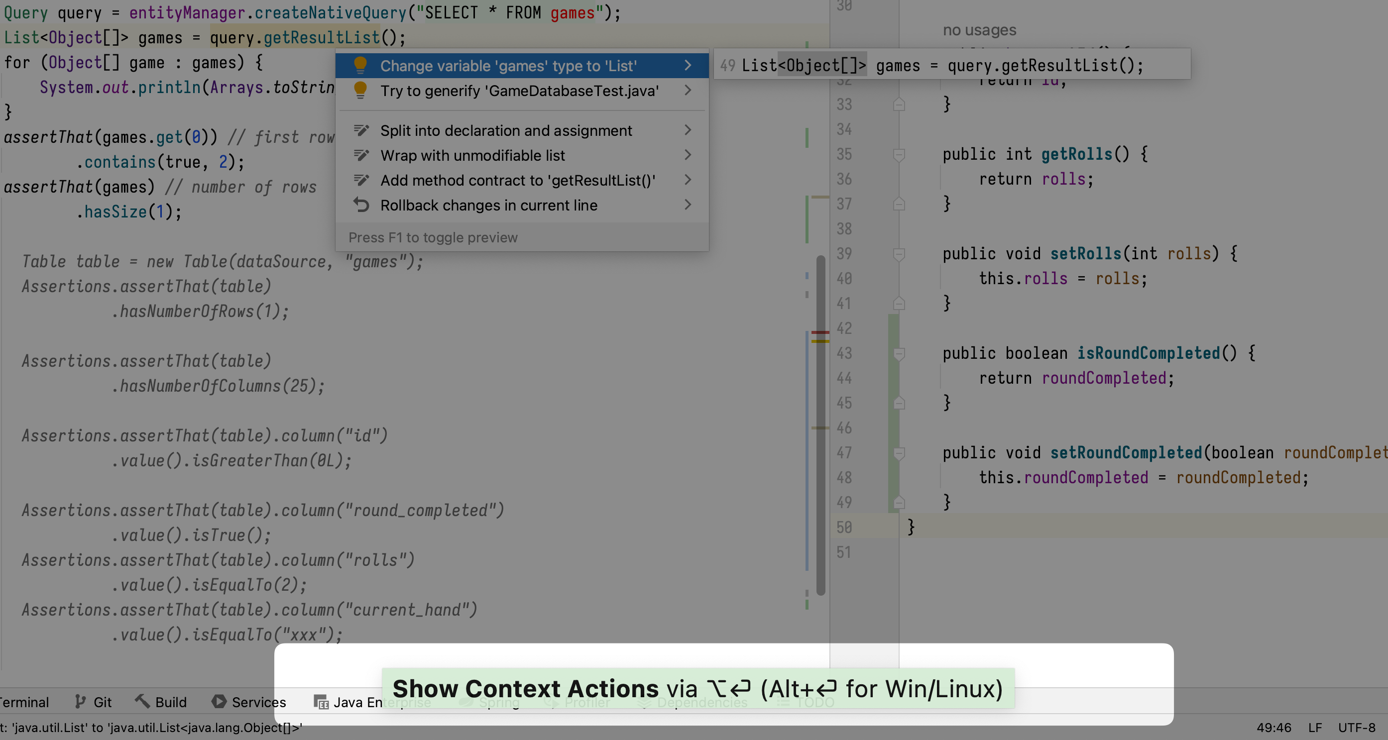Screenshot of the Presentation Assistant showing the Context Actions shortcut at the bottom of the screen.